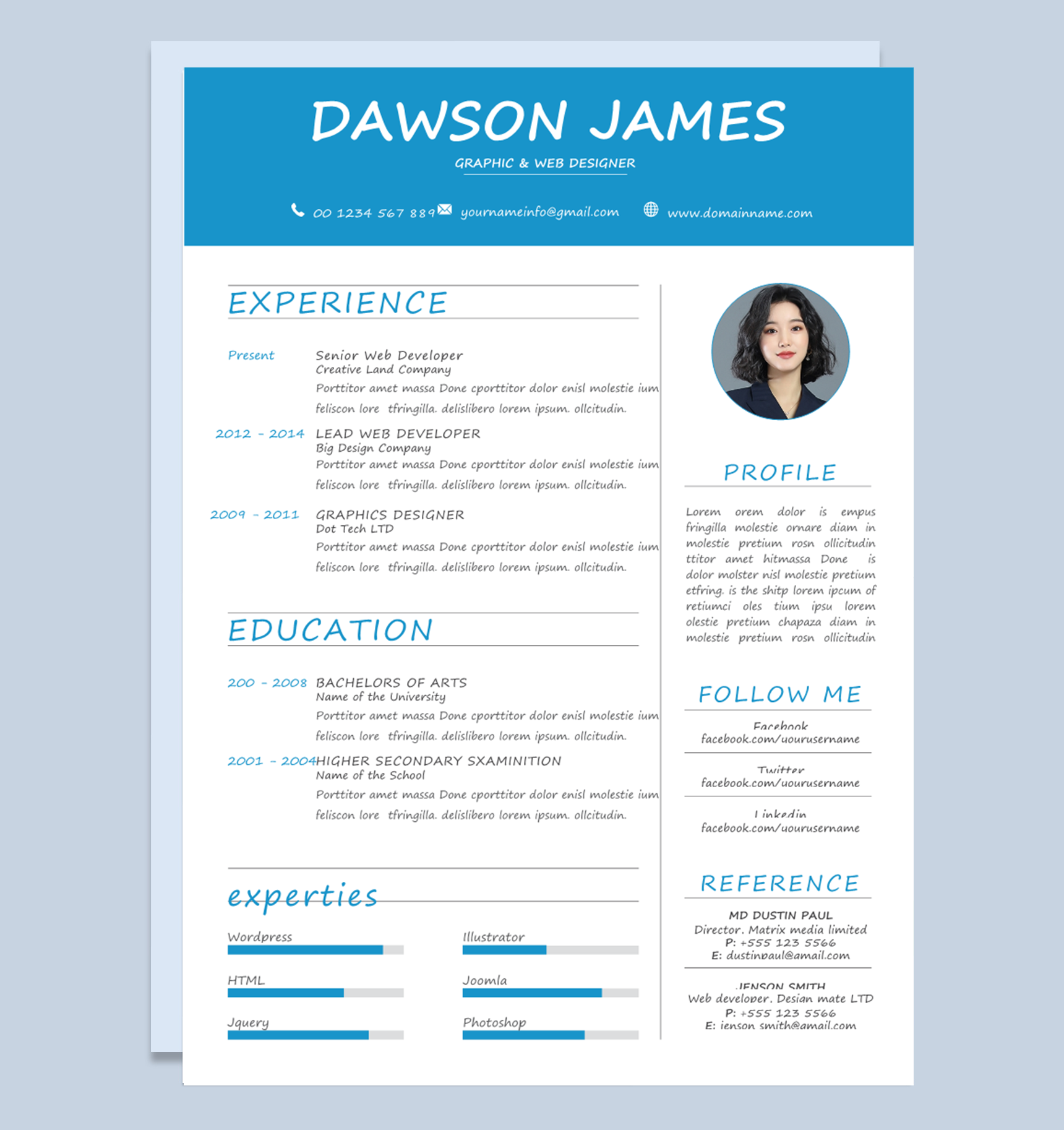 大学生平面设计师和网页设计师通用的个人简历求职信自荐信Word模板下载doc