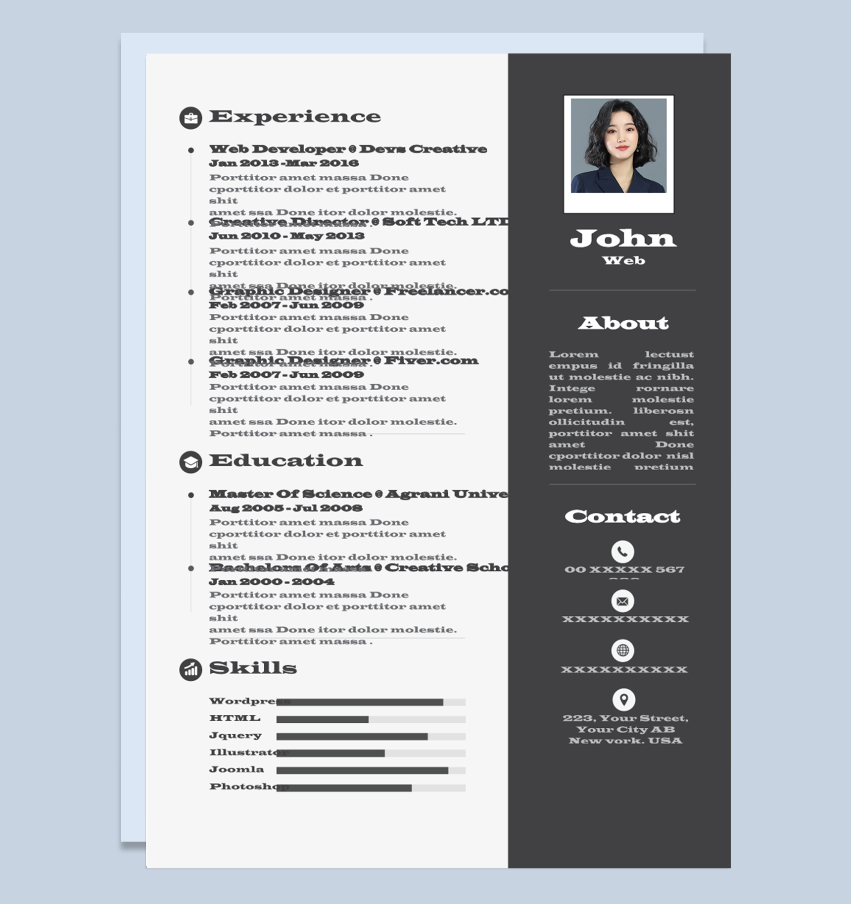 大学生沉稳大气Web开发人员网络开发员个人英文版简历Word模板下载doc