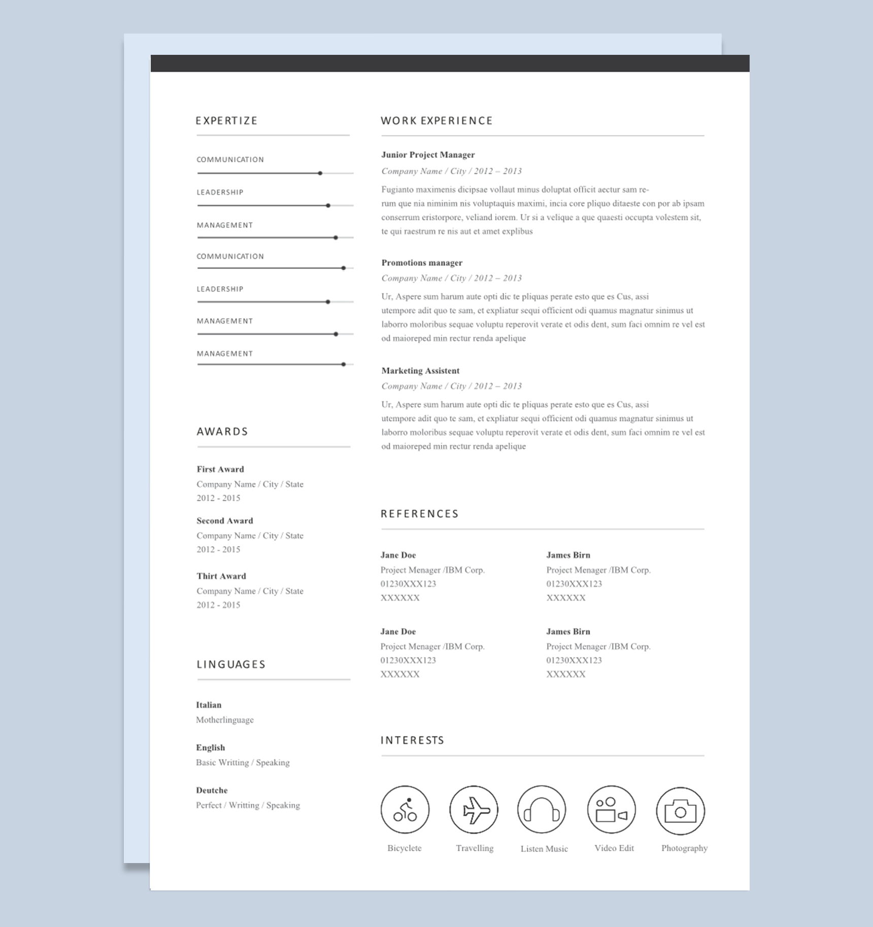 大学生经典大气市场分析相关岗位个人英文版简历Word模板下载doc